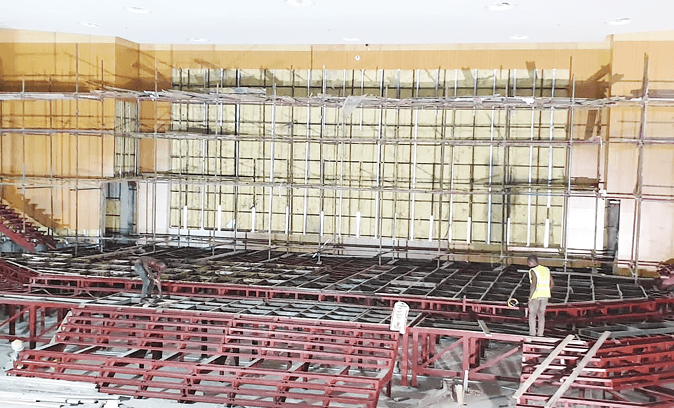 Hall with scaffolding