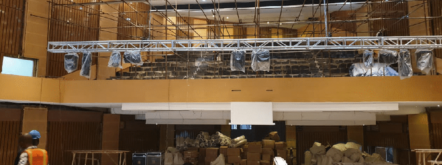 Interior of a hall or auditorium under construction